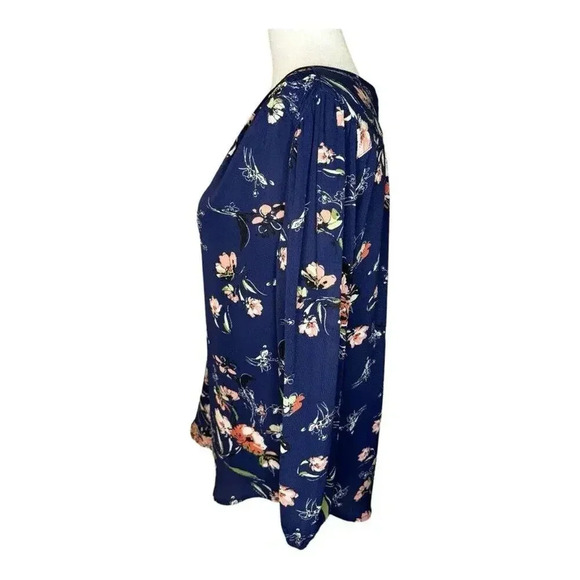 Fun2Fun Stitch Fix Kenmore Splitneck Navy Blue Women’s XS Floral Top NWOT - Picture 2 of 7